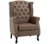 HOMCOM Wingback Accent Chair Tufted Chesterfield-style Armchair with Nail Head Trim for Living Room Bedroom Brown