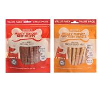 Chester's Meaty Dog Treats - Grain-Free Tender Beef Fillets & Chewy Chicken Twists, Low-Fat, Natural Protein Snacks, Training Rewards & Healthy Snacks, Pack of 2 x 320g