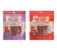 Chester's Meaty Duck Fillets & Beef Fillets for Dogs - High-Protein Chewy & Tender Grain-Free Treats - Low-Fat, Healthy Snack for Dogs - Pack of 2 x 320g Each