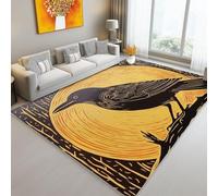 Chestnut Brown Washable Area Rug 80 x 150 cm, Illustration Sun Crow Lines Non-Slip Rugs Soft Stain Resistant Easy - Floor Carpet for Living Room Bedroom