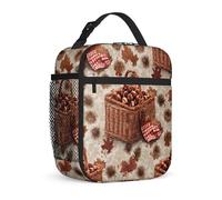 Chestnuts Insulated Lunch Bag, Rustic Nature-Inspired Baskets Leaves Fall Brown Waterproof Lunch Bag with Water Bottle Holder for Work Office Gym Camping 1pcs