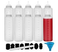 Chetexus 10 pack 32oz Plastic Squeeze Squirt ketchup bottle Condiment Bottles with Twist On Cap Lids and Discrete Measurements for Sauce, Ketchup, BBQ, Dressing, Workshop, Pancake Art Dispenser