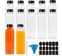 Chetexus 12 pack 16oz Plastic Juice Bottles, 500ml Empty Reusable Bottles with Caps, Clear Plastic Smoothie Water Bottle Storage Bottles with Silicone Funnel for Storing Homemade Beverages, Milk