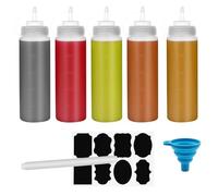 Chetexus 12oz Squeeze Bottle, 5 Pack 360ml Condiment Squeezy Sauce Bottles, Plastic Squeeze Dispensers with Measurements for Ketchup, BBQ, Sauces, Syrup, Dressings