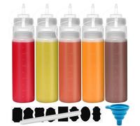 Chetexus 16oz Condiment Squeeze Bottles, 10pcs 500ml Squeezy Bottles Leakproof Squirt Reusable Plastic Sauces Oil Container Dispenser with Twist on Caps and Measurement for Ketchup, BBQ, Grilling
