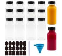Chetexus 8oz Empty Juice Bottles with Black Lids, 14 pack Plastic Smoothie Drink Bottles, 8 Ounce Reusable Clear Drink Beverage Containers for Mini Fridge, Juicer Shots, Small Water, Milk