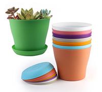 Chetexus Plastic Planter, 5.5 inch Flower Pot Indoor Modern Decorative Plastic Pots for Plants with Drainage Hole and Tray for All House Plants, Succulents, Flowers, and Cactus (8 clors)