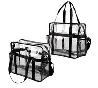 CHEUKYIU Pack of 2 Transparent Handbags, 36 x 31 x 16 cm, Black Habersack Bag, Uniwise Bag with Carry Handles for Library, Stadium, Beach