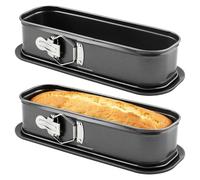 CHEUKYIU Set of 2 Springform Cake Tins Rectangular Narrow 31 x 12 x 7 cm Baking Tin Loaf Tin with Flat Base and Snap Closure, Non-Stick Cake Mould, Bread Baking Mould, Oval Black Grey