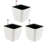CHEUKYIU Set of 3 14 cm Plastic Self-Watering Flower Pot with Water Indicator Square Self-Watering Pot Herbs Plant Pot Self-Watering for Indoor and Outdoor Use White