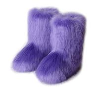 Cheuling Women's Faux fur Boots Winter Mid-Calf Warm Snow Boots Fuzzy Fluffy Furry Comfy Short Boots Indoor Outdoor Flat Boots, Light Purple, 7 UK