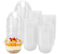 CHEUNGR 100PCS Plastic Dessert Cups with Dome Lids, 250ml/8oz Round Parfait Cup Reusable Clear Cheesecake Pots for Desserts Ice Cream Pudding Mousse