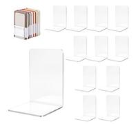 CHEUNGR 12Pcs Acrylic Book Ends, Clear Bookends Book Stoppers for Shelves Bedroom Library Office Bookshelf Organizer