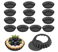 CHEUNGR 15 PCS 4 Inch Tart Tin, 10×2 cm Quiche Tin with Loose Base, Mini Fluted Tart Tins for Baking Egg Tarts, Quiches, Pies