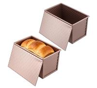 CHEUNGR 2PCS Pullman Loaf Tin with Lid, 1lb/450g Non Stick Bread Tin with Cover, 21x11.5x11CM Carbon Steel Loaf Pan for Baking Breads, Rose Gold