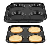 CHEUNGR 3 Pack 4 Cup Yorkshire Pudding Tray, Non-Stick Muffin Tray | 23.5 x 23.5 x 1.7 cm, Premium Carbon Steel Baking Tins for Cupcakes Bread Pastries, Black
