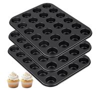 CHEUNGR 3 Pack Mini Muffin Tray, 24 Cup Non-Stick Cupcake Baking Tray, Carbon Steel Muffins Pan for Muffins Cupcakes, Black