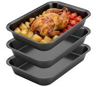 CHEUNGR 3 Pcs Non Stick Oven Baking Trays, 32x22x5.2cm Carbon Steel Deep Baking Trays Roasting Tin for Meat Vegetables Cakes