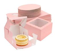 CHEUNGR 30 Sets 8x8x5 Inch Pink Cake Boxes with Cake Boards, Cardboard Square Baking Box with Clear Window, Cakes Containers for Cookies, Dessert, Birthday Cakes, Muffins