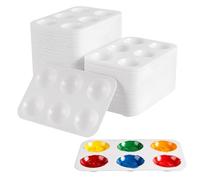 CHEUNGR 50 PCS Paint Mixing Palette Tray, Rectangular Plastic Paint Tray with 6 Wells, Reusable Watercolor Palette for Painting DIY Craft, 8.8x12.5cm