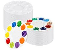 CHEUNGR 50 Pcs Round Paint Palette Tray, 6.3 inch Plastic Paint Pallets with 10 Wells and 1 Central Reservoir for Painting, Art and Oil DIY Craft
