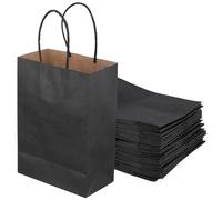 CHEUNGR 50Pcs Black Gift Bags with Handles, Small Paper Bag A5 Size, 140GMS Thicken Kraft bags for Party, Shopping, Birthday, Wedding, Graduation, 15x8x21cm