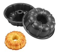CHEUNGR Fluted Ring Cake Tin, 10 Inch Non-Stick Fluted Cake Pan, 2 Pack Carbon Steel Round Baking Mould for Cake Bread, Black