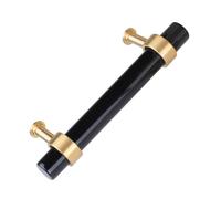 Cheungshing Pack of 2 Crystal Cabinet Knobs with Screws, Cylindrical Stone Knob Pulls with Brass Handle for Cabinet Cupboard Dresser Decor, Black Obsidian