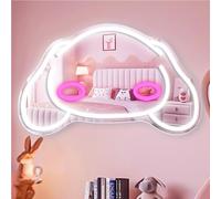 Cheunyar Anime Mirror Neon Sign Dimmable Led Sign for Dresser Room Decor Dog Wall Mirror Neon Light Up Acrylic Mirror Bedroom Wall Locker Room Living Room Gifts