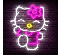 Cheunyar Hello Kit Neon Sign Dimmable Kitty Signs Kawaii Cat Anime Neon Led Sign Room Decor Lights for Girl's Room Child Bedroom Birthday Halloween Christmas Gift 14.7’’x12.5’’