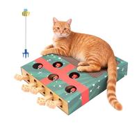 CheurYae Interactive Cat Toys,Corrugated Cardboard Cats Scratcher,3 in 1 Interactive Kitten Whack Mole Puzzle Pet Toy,Multi-Purpose Scratching Pad with Cat Teaser Wand (Christmas green)