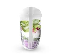 CheurYae Salad Cup, 2 Pcs Portable Salad Box with Fork and Salad Dressing Container, Reusable Vegetable Fruit Mug Container for Work School Camping Breakfast Lunch Dinner (White)