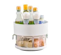 CheurYae Turntable Cupboard Organizer, Lazy Susan Double Spice Rack Organiser Storage Multi-Functional Spice Rack Cupboard Condiment Rotating Tray (white)