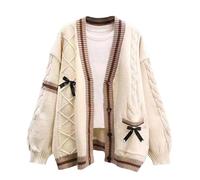 Chevara Women’s Cute Sweet Cardigan Sweater Kawaii School Uniform Button Long Sleeve V-Neck Knitted Outerwear, 01 Khaki, One Size