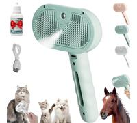 Chevaroo Horse Steam Brush,3-in-1 Self-Cleaning Steam Pet Brush for Shedding,Pet Spray Hair Removal Comb,Silicone Bristle Head 360° Rotating Pet Steam Brush,Horse Hair Removal & Grooming Tool (Green)