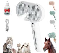 Chevaroo Horse Steam Brush,3-in-1 Self-Cleaning Steam Pet Brush for Shedding,Pet Spray Hair Removal Comb,Silicone Bristle Head 360° Rotating Pet Steam Brush,Horse Hair Removal & Grooming Tool (White)