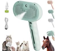 Chevaroo Horse Steam Brush, 3-in-1 Self-Cleaning Steam Pet Brush for Shedding, Silicone Bristle Head 360° Rotating Pet Steam Brush, Pet Spray Hair Removal Comb, Pet Hair Removal Tool (Green)