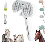 Chevaroo Horse Steam Brush, 3-in-1 Self-Cleaning Steam Pet Brush for Shedding, Silicone Bristle Head 360° Rotating Pet Steam Brush, Pet Spray Hair Removal Comb, Pet Hair Removal Tool (White)