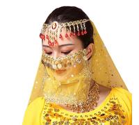 Chevnzev Women Belly Dance Tribal Face Veil With Coin Halloween Cosplay Accessories Women Tribal Face With Coin Halloween Cosplay