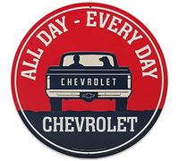 Chevrolet All Day Every Day Round Embossed Metal Sign - Chevy Truck Wall Art for Garage, Shop, or Man Cave