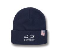 Chevrolet Bowtie USA American Flag Beanie - Navy Acrylic Knit Cap - Officially Licensed by GM, Blue, One size