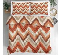Chevron Geometric Duvet Cover - Abstract Stripe Boho Bedding - Terracotta Ikat Bed Set King Size 3 Piece - Reversible Microfiber Quilt Cover & 2 Pillowcases, Zipper Closure & Corner Ties, 240x220 H87