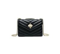 Chevron Quilted Pattern Metal Twist Turn Lock 3 Compartments Cross Body Bag JFY Black One Size