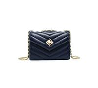 Chevron Quilted Pattern Metal Twist Turn Lock 3 Compartments Cross Body Bag JFY Blue One Size