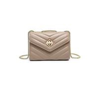 Chevron Quilted Pattern Metal Twist Turn Lock 3 Compartments Cross Body Bag JFY Khaki One Size