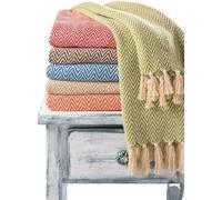 Chevron Recycled Cotton Handloom Throw; ethical soft handmade throw blanket with tassels (Terracotta)