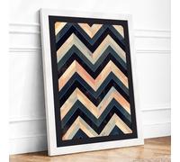 Chevron Rhythm Geometric Framed Wall Art Print A4 (29.7×21cm) White, Wall Decor for Living Room, Bedroom, Office & Home, Ready to Hang, Art Gift