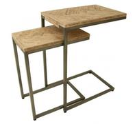 Chevron Set of 2 Mango Wood Supper Tables - Brushed Gunmetal Base
