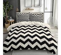Chevron Zigzag Black White Duvet Cover Double 200x200 cm - Modern Geometric Bedding Set with 2 Pillowcases, Soft Microfibre Reversible Easy-Care Bed Set