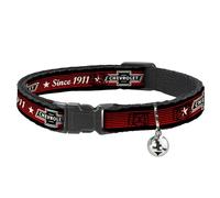 Chevy Breakaway Cat Collar With Bell, Plastic Clip, Easy Adjustable, Chevrolet Bowtie Since 1911 Stars Stripe Black Red Ivory, 8.5 to 12 Inches 0.5 Inch Wide